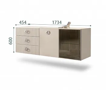 Комод для гостиной 1,6м (1 дверь стекло и 1 дверь wood) Bogemia Fly Fillini (Ваниль) (Lakobel/Хром) БМКМ-4(Fly)[5][10]