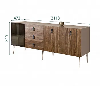 Комод для гостиной 2.1 (1 дверь стекло и 2 двери wood) Bogemia Wood Fa (Мокка) (Lakobel/Черный) БМКМ-5(Wo)[4]