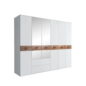 Шкаф 6-ти дверный с зеркалами, с выдвижными ящиками, Bogemia Wood Fi (Белый/Хром) БМШ1/61(Wo)