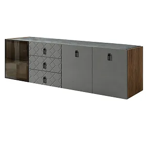 Комод для гостиной 2.1 м Bogemia Woodline Fly Fa (Серый) (Novabuk/Черный) БМКМ-5 [4] (Woodline)(Fly)