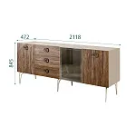 Комод для гостиной 2.1 (1 дверь стекло и 2 двери wood) Bogemia Wood Fi (Ваниль) (Novabuk/Хром) БМКМ-5(Wo)[4]