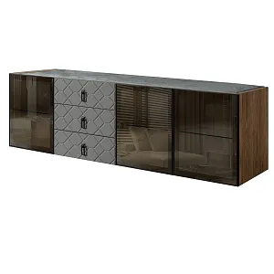 Комод для гостиной 2.1 м Bogemia Woodline Fly Fa (Серый) (Novabuk/Черный) БМКМ-5[5] (Woodline)(Fly)