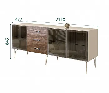 Комод для гостиной 2.1 (3 двери стекло) Bogemia Wood Wo (Ваниль) (Lakobel/Хром) БМКМ-5(Wo)[5]