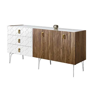 Комод для гостиной 1.6 м Bogemia Woodline Wood Fa (Белый) (Lakobel/Золото) БМКМ-4