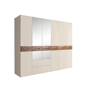Шкаф 6-ти дверный с зеркалами, с выдвижными ящиками, Bogemia Wood Wo (Слоновая кость/Золото) БМШ1/61(Wo)