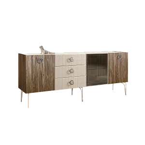 Комод для гостиной 2.1 м Bogemia Woodline Wood Fi (Слоновая кость) (Lakobel/Хром) БМКМ-5[4]