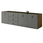 Комод для гостиной 2.1 м Bogemia Woodline Fly Fa (Серый) (Lakobel/Хром) БМКМ-5 (Woodline)(Fly)