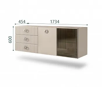 Комод для гостиной 1,6м (1 дверь стекло и 1 дверь wood) Bogemia Fly Fillini (Ваниль) (Novabuk/Хром) БМКМ-4(Fly)[5][10]