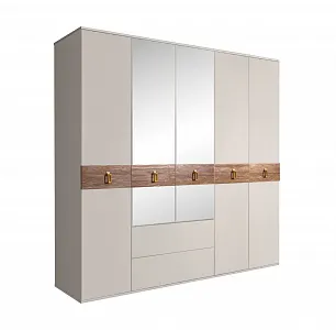 Шкаф 5-ти дверный с зеркалами, с выдвижными ящиками, Bogemia Wood Fa (Шелк/Золото) БМШ1/51(Wo)