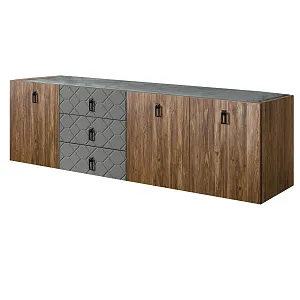 Комод для гостиной 2.1 м Bogemia Woodline Fly Wood Fa (Серый) (Novabuk/Черный) БМКМ-5 (Woodline)(Fly)